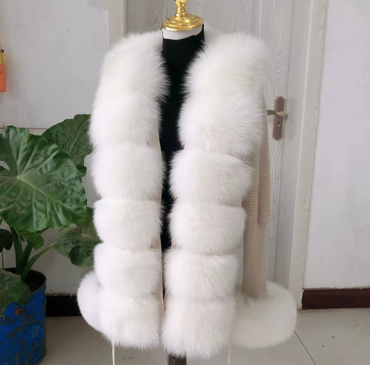 'Beige & White' Fox Fur Cardigan