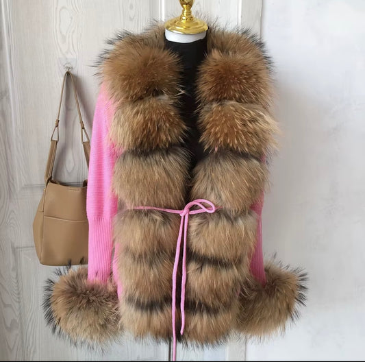 'pink' Raccoon Fur Cardigan
