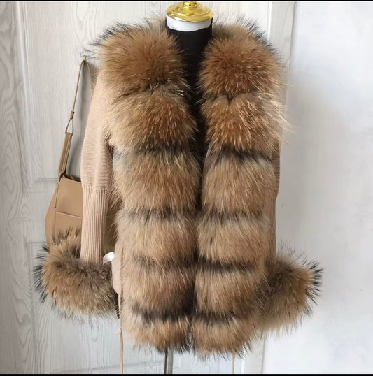 'Light Brown' Racoon Fur Cardigan