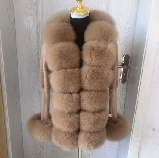 'Light Brown' Fox Fur Cardigan