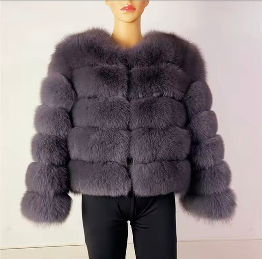 'Dark Grey' Fox Fur Coat