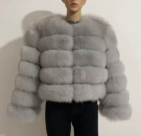 'Light Grey' Fox Fur Coat