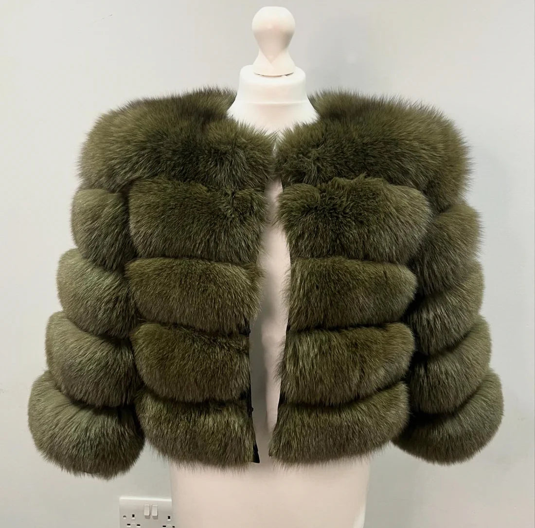 'Khaki' Fox Fur Coat