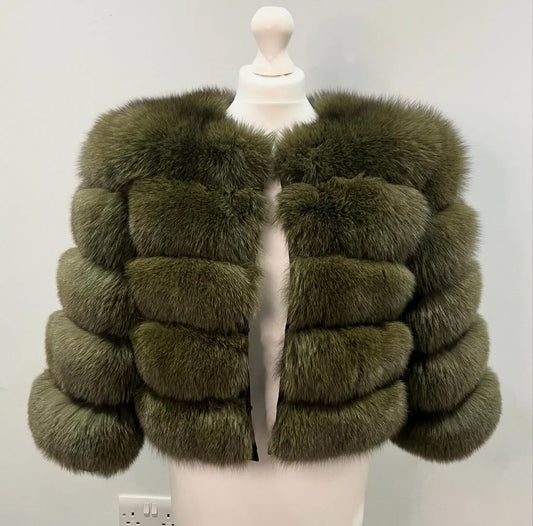 'Khaki' Fox Fur Coat