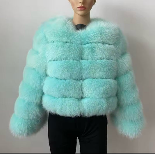 'Mint Green' Premium Fox Fur Coat